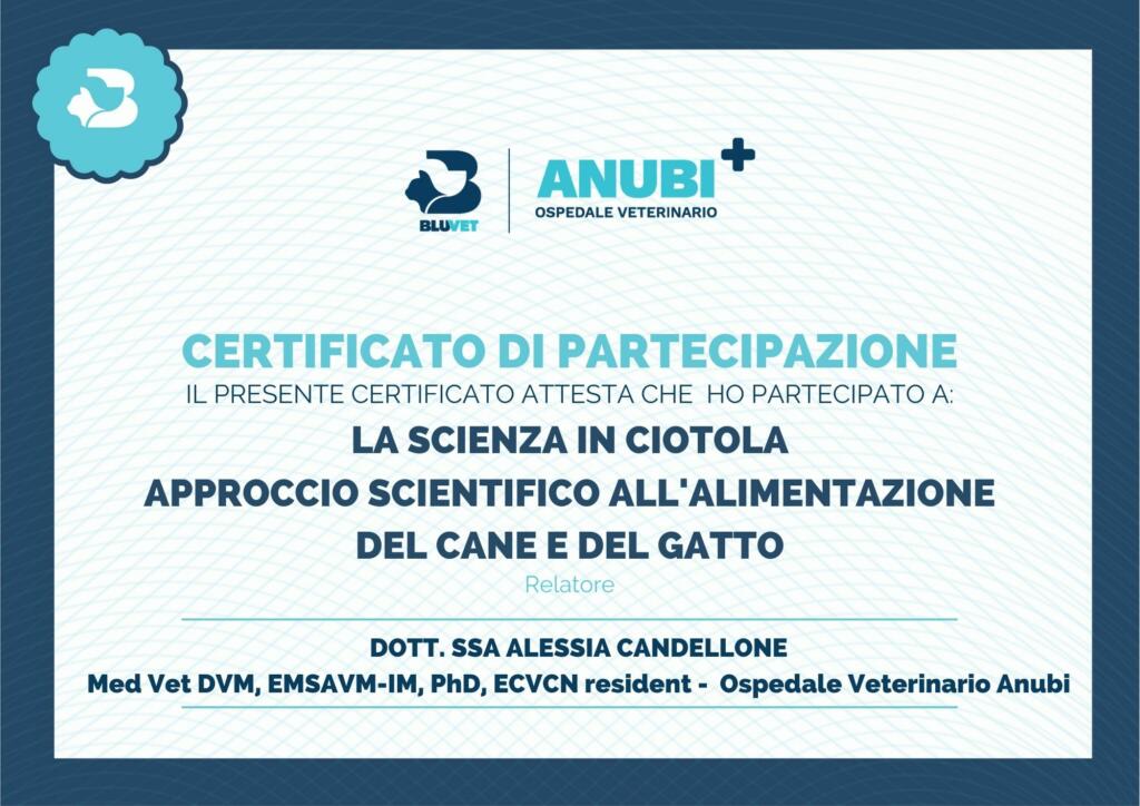 CERTIFICATO DI PARTECIPAZIONE LA SCIENZA IN CIOTOLA 13 MAGGIO BLUVET ANUBI