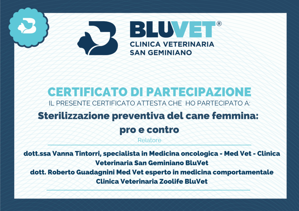 sterilizzazione cane femmina certificato guadagnini