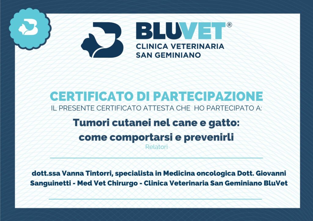 tumori cutanei cane e gatto certificato di partecipazione